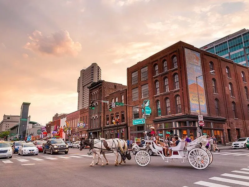 Horse drawn carriage on Broadway in downtown Nashville