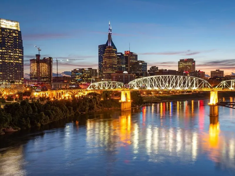 Dusk skyline view of a Middle Tennessee city