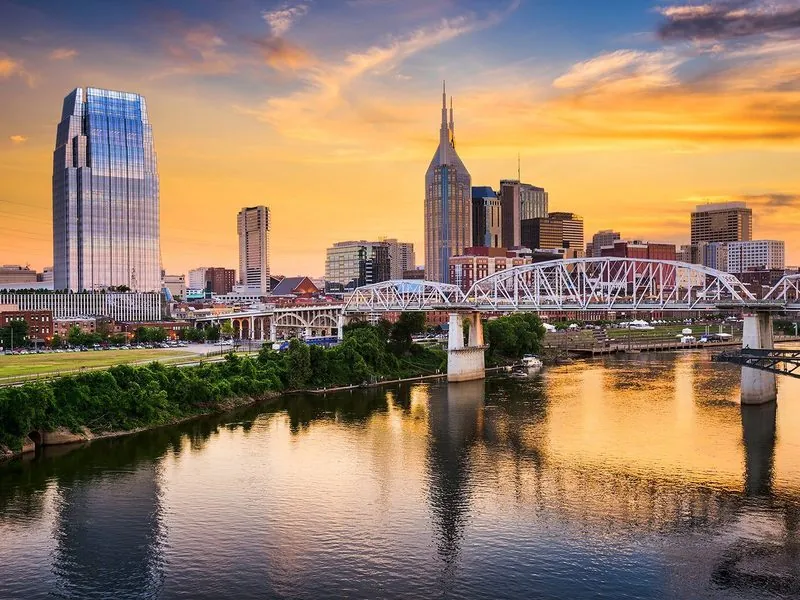 Nashville neighborhood streets at golden hour